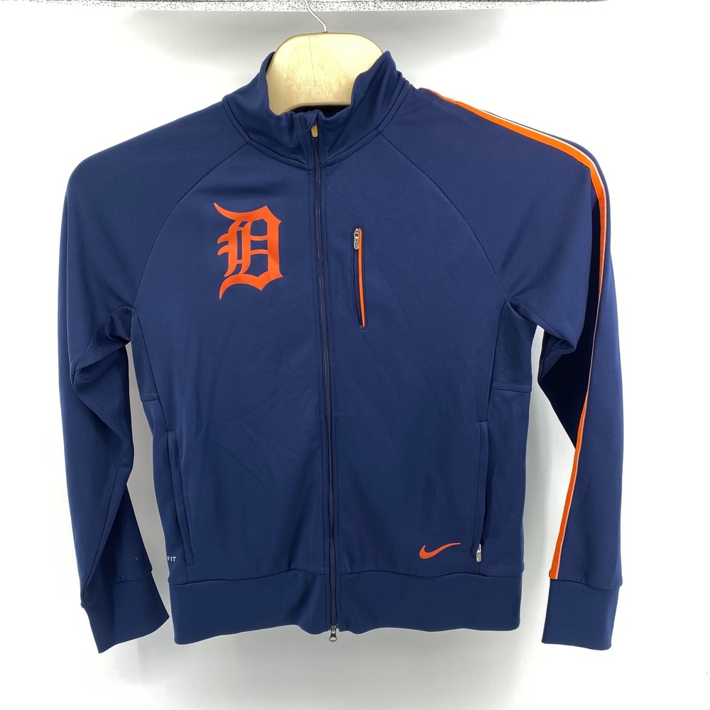 Nike Detroit Tigers MLB Dri-FIT Track Jacket Mens Medium Navy Blue Orange Zip